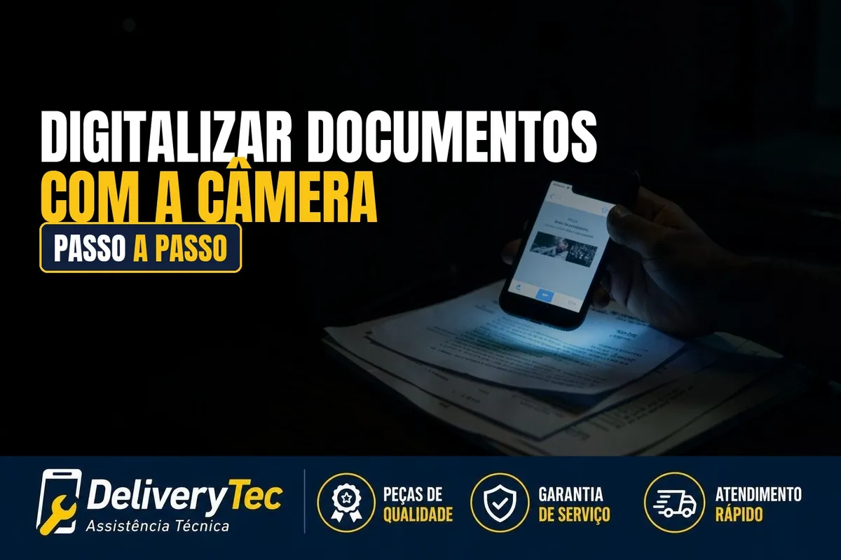 Como Digitalizar Documentos Usando Só a Câmera do Celular — ilustração do artigo da Delivery Tec, assistência técnica de celular em São José do Rio Preto