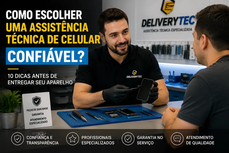 Como escolher uma assistência técnica de celular confiável: 10 dicas antes de entregar seu aparelho — ilustração do artigo da Delivery Tec, assistência técnica de celular em São José do Rio Preto