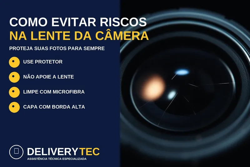 Como evitar riscos na lente da câmera do celular — ilustração do artigo da Delivery Tec, assistência técnica de celular em São José do Rio Preto