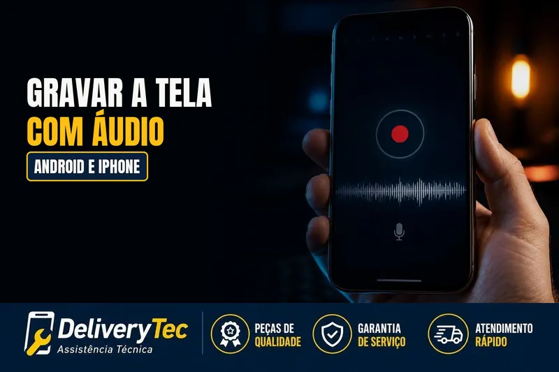 Como Gravar a Tela do Celular com Áudio (Android e iPhone) — ilustração do artigo da Delivery Tec, assistência técnica de celular em São José do Rio Preto