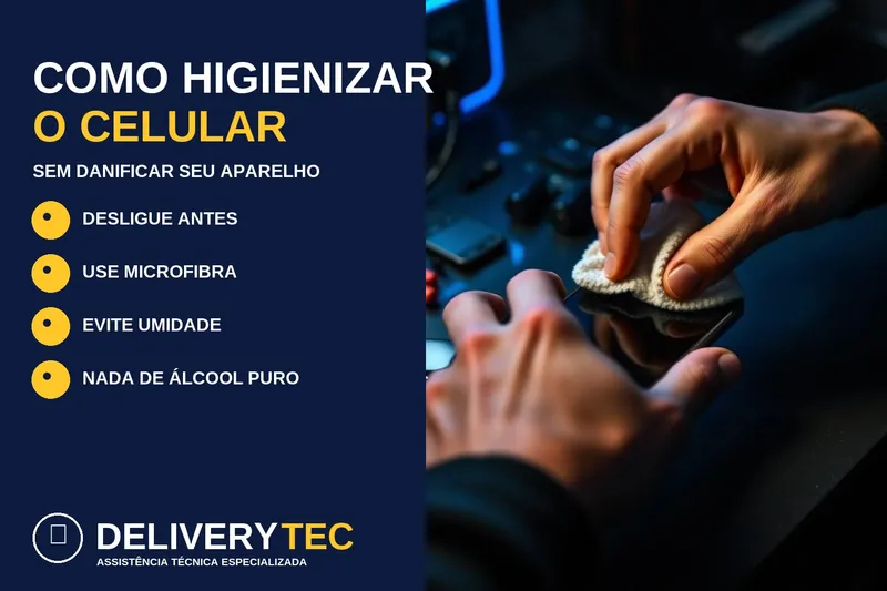 Como higienizar o celular sem estragar o aparelho — ilustração do artigo da Delivery Tec, assistência técnica de celular em São José do Rio Preto
