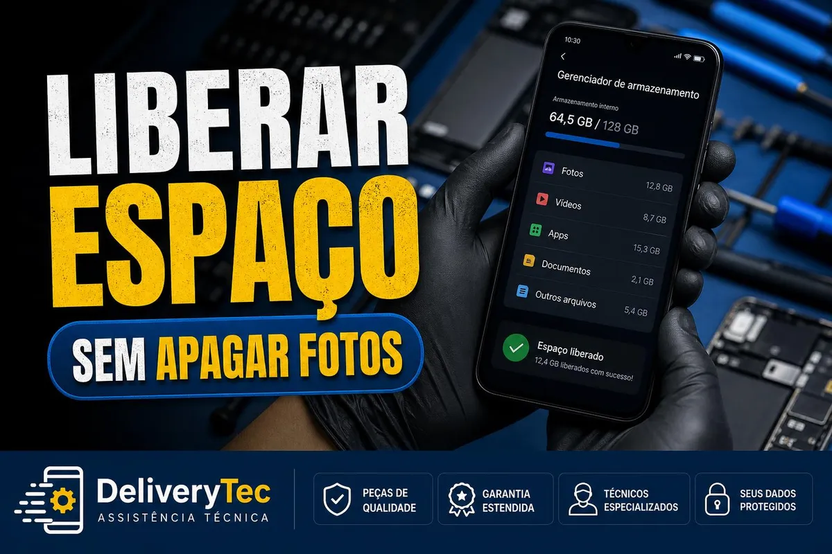 Como liberar espaço no celular sem apagar fotos — ilustração do artigo da Delivery Tec, assistência técnica de celular em São José do Rio Preto