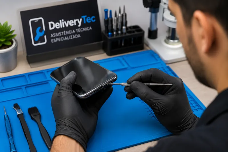 Como limpar a entrada de carregamento do celular sem danificar o aparelho — ilustração do artigo da Delivery Tec, assistência técnica de celular em São José do Rio Preto