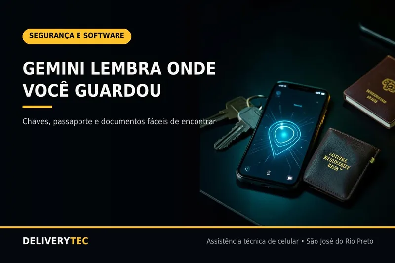 Como Pedir para o Gemini Lembrar Onde Você Guardou Passaporte, Chaves e Documentos — ilustração do artigo da Delivery Tec, assistência técnica de celular em São José do Rio Preto
