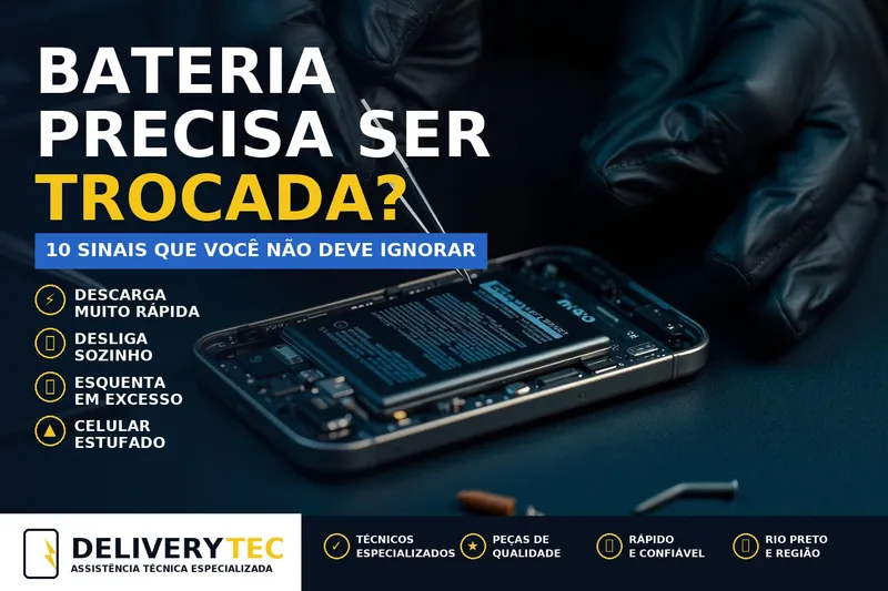 Como saber se a bateria do celular precisa ser trocada? 10 sinais que você não deve ignorar — ilustração do artigo da Delivery Tec, assistência técnica de celular em São José do Rio Preto