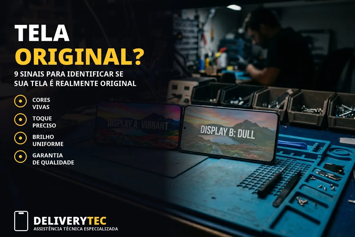 Como saber se a tela do celular é original? 9 sinais que você precisa conhecer — ilustração do artigo da Delivery Tec, assistência técnica de celular em São José do Rio Preto