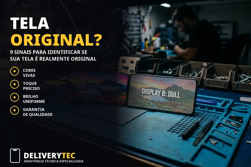 Como saber se a tela do celular é original? 9 sinais que você precisa conhecer — ilustração do artigo da Delivery Tec, assistência técnica de celular em São José do Rio Preto