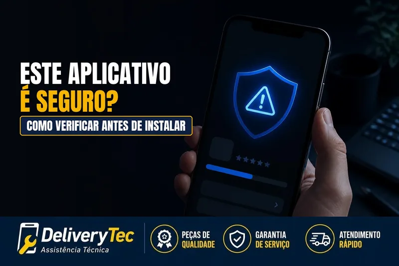 Como Saber se um Aplicativo é Seguro Antes de Instalar — ilustração do artigo da Delivery Tec, assistência técnica de celular em São José do Rio Preto