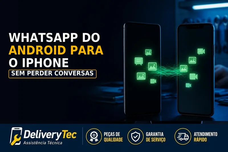 Como Transferir o WhatsApp do Android para o iPhone sem Perder Conversas — ilustração do artigo da Delivery Tec, assistência técnica de celular em São José do Rio Preto