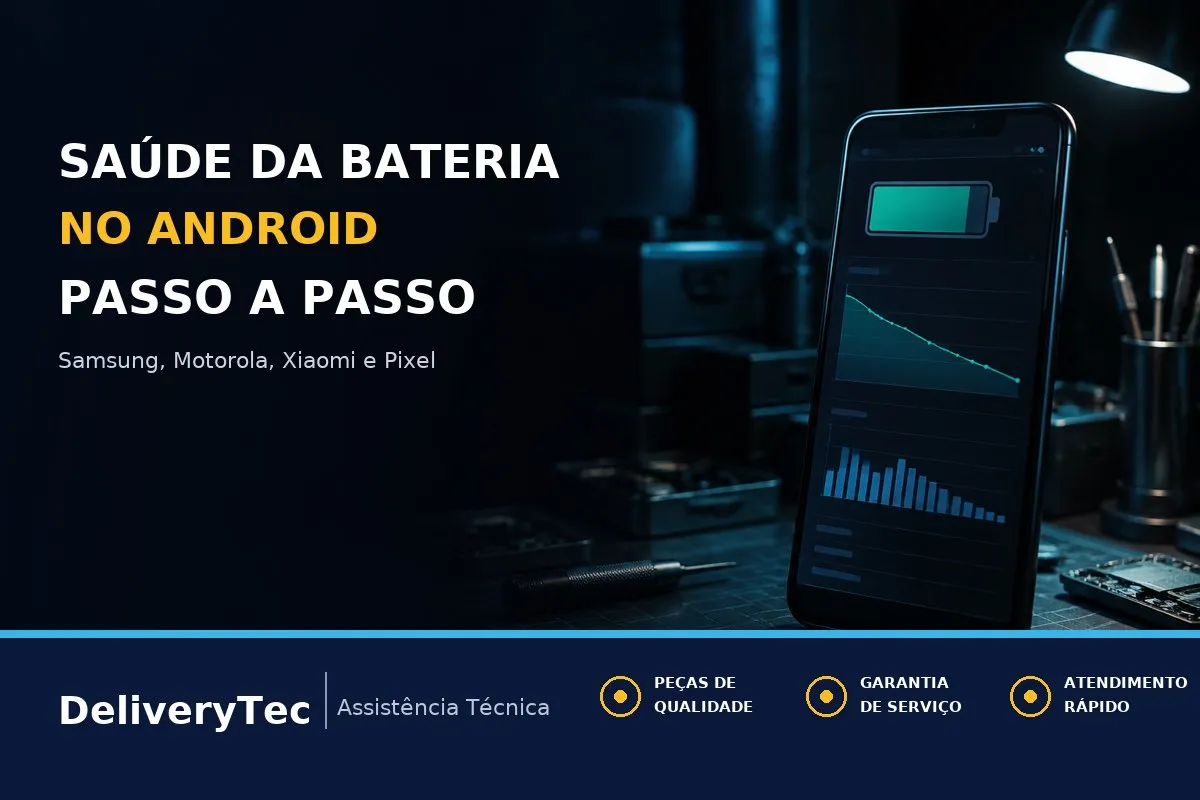 Como Ver a Saúde da Bateria no Android: Samsung, Motorola, Xiaomi e Pixel — ilustração do artigo da Delivery Tec, assistência técnica de celular em São José do Rio Preto