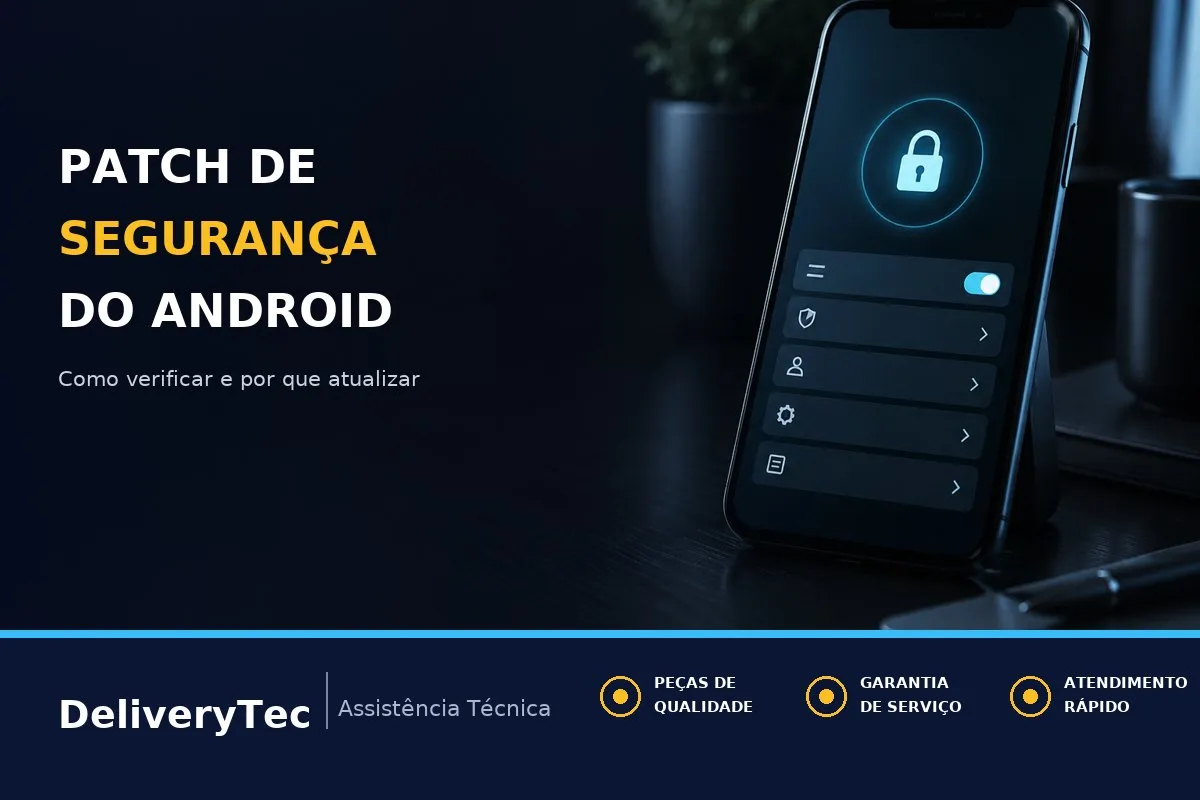 Como Ver o Nível de Segurança (Patch Mensal) do Seu Android e Por que Ele Importa — ilustração do artigo da Delivery Tec, assistência técnica de celular em São José do Rio Preto