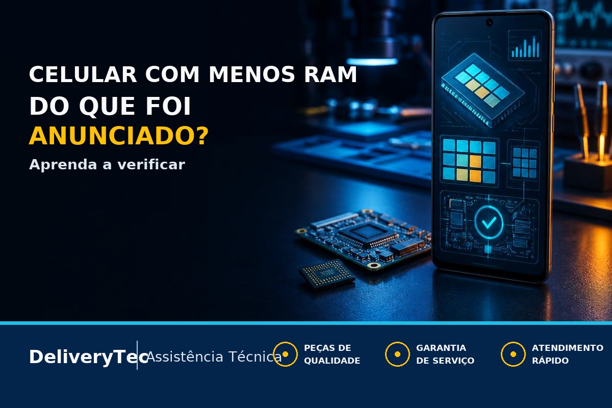 Comprou um Celular com Menos RAM do que Foi Anunciado? Veja Como Verificar — ilustração do artigo da Delivery Tec, assistência técnica de celular em São José do Rio Preto