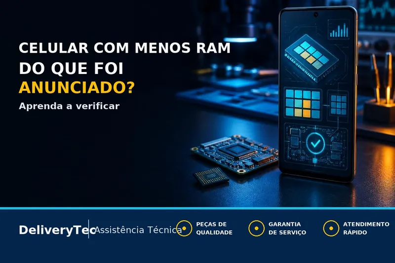 Comprou um Celular com Menos RAM do que Foi Anunciado? Veja Como Verificar — ilustração do artigo da Delivery Tec, assistência técnica de celular em São José do Rio Preto