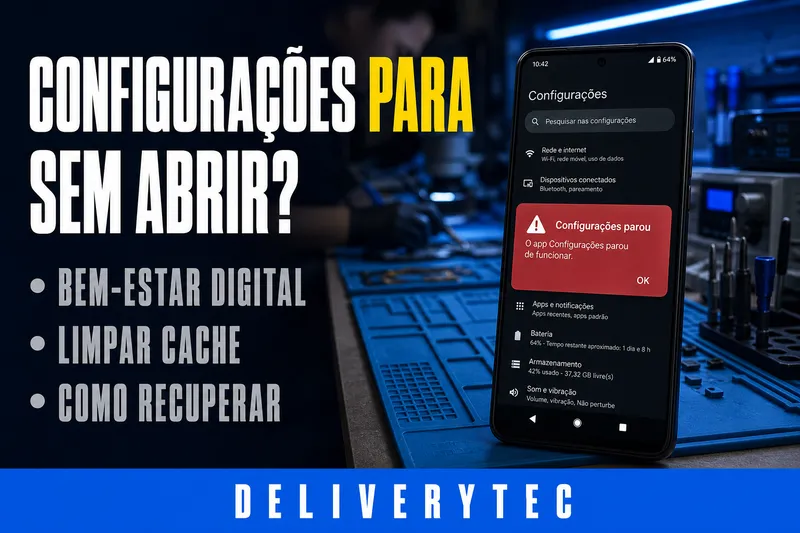 "Configurações Apresenta Falhas Continuamente"? Veja as Principais Causas — ilustração do artigo da Delivery Tec, assistência técnica de celular em São José do Rio Preto