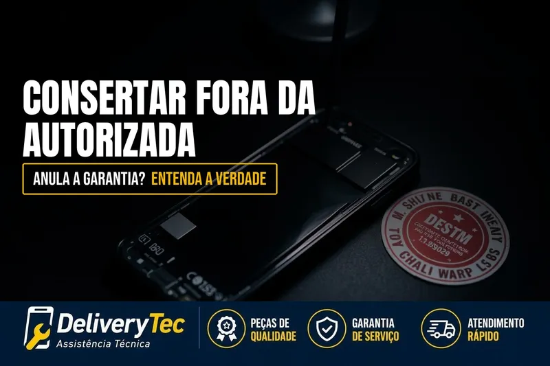 Consertar o Celular Fora da Autorizada Sempre Anula a Garantia? Entenda a Verdade — ilustração do artigo da Delivery Tec, assistência técnica de celular em São José do Rio Preto