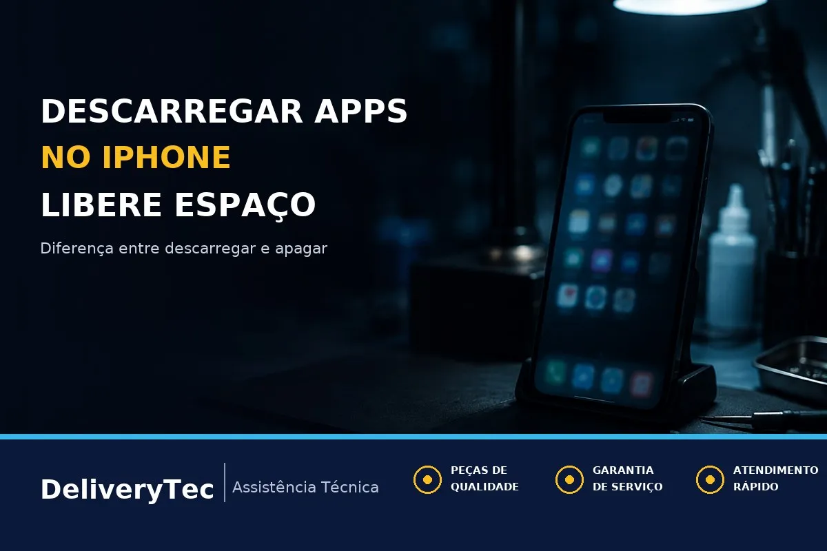 Descarregar Apps Não Usados no iPhone: Como Funciona e Quando Vale — ilustração do artigo da Delivery Tec, assistência técnica de celular em São José do Rio Preto