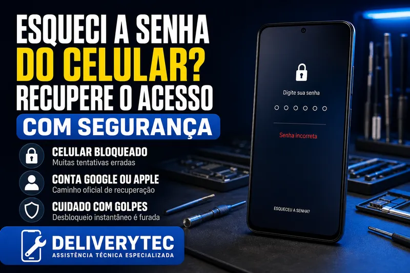 Esqueci a Senha do Celular: Como Recuperar o Acesso com Segurança — ilustração do artigo da Delivery Tec, assistência técnica de celular em São José do Rio Preto