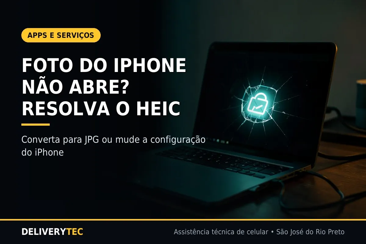 Foto do iPhone Não Abre no Computador ou no Android? Veja Como Resolver — ilustração do artigo da Delivery Tec, assistência técnica de celular em São José do Rio Preto