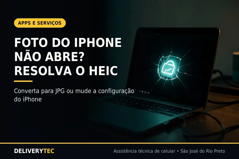 Foto do iPhone Não Abre no Computador ou no Android? Veja Como Resolver — ilustração do artigo da Delivery Tec, assistência técnica de celular em São José do Rio Preto