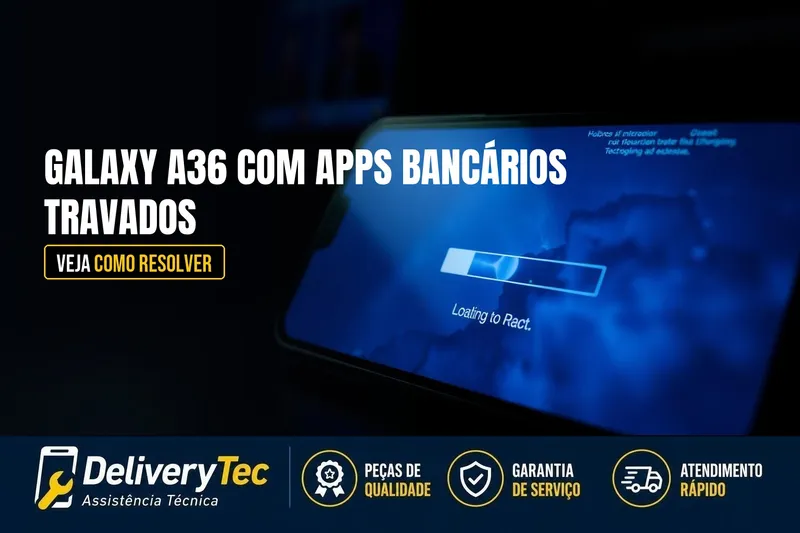 Galaxy A36 com Apps Bancários Travados Depois da One UI 8.5? Veja Como Resolver — ilustração do artigo da Delivery Tec, assistência técnica de celular em São José do Rio Preto