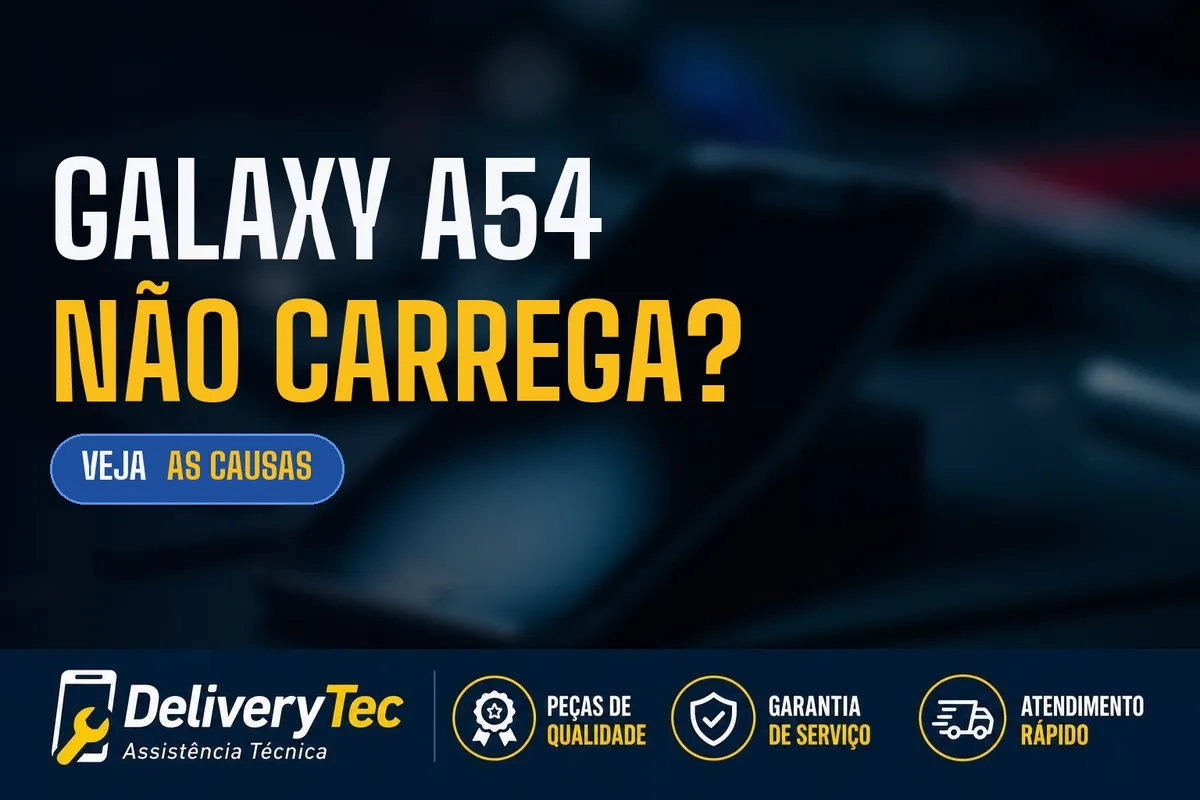 Galaxy A54 não carrega? Descubra as principais causas e como resolver — ilustração do artigo da Delivery Tec, assistência técnica de celular em São José do Rio Preto