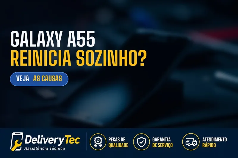 Galaxy A55 reinicia sozinho? Descubra as principais causas e como resolver — ilustração do artigo da Delivery Tec, assistência técnica de celular em São José do Rio Preto