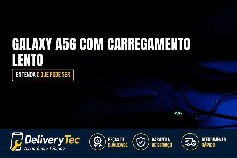 Galaxy A56 com Carregamento Lento? Entenda o que Pode Ser — ilustração do artigo da Delivery Tec, assistência técnica de celular em São José do Rio Preto