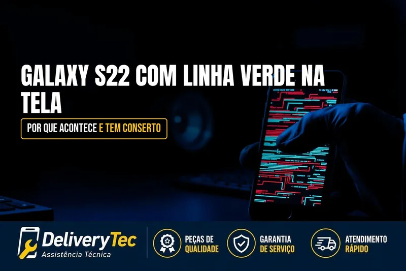 Galaxy S22 com "Linha Verde" na Tela: Por Que Acontece e Tem Conserto — ilustração do artigo da Delivery Tec, assistência técnica de celular em São José do Rio Preto