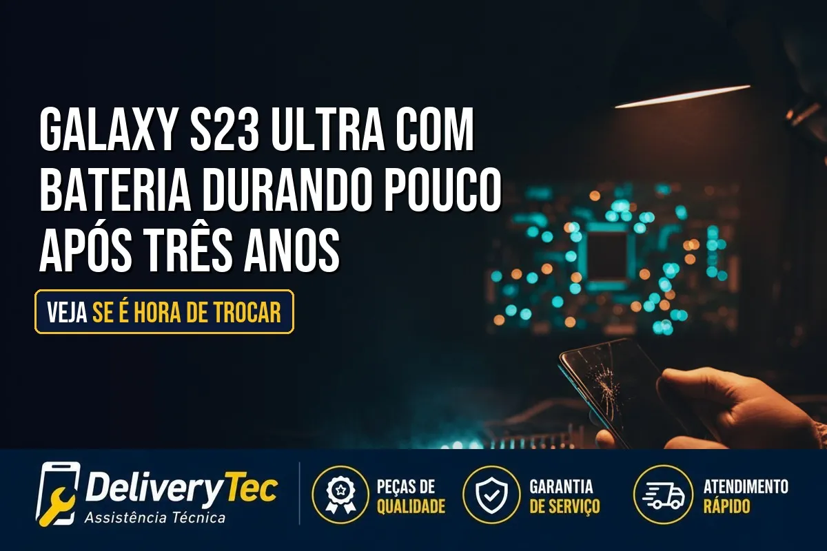 Galaxy S23 Ultra com Bateria Durando Pouco Após Três Anos? Veja se É Hora de Trocar — ilustração do artigo da Delivery Tec, assistência técnica de celular em São José do Rio Preto
