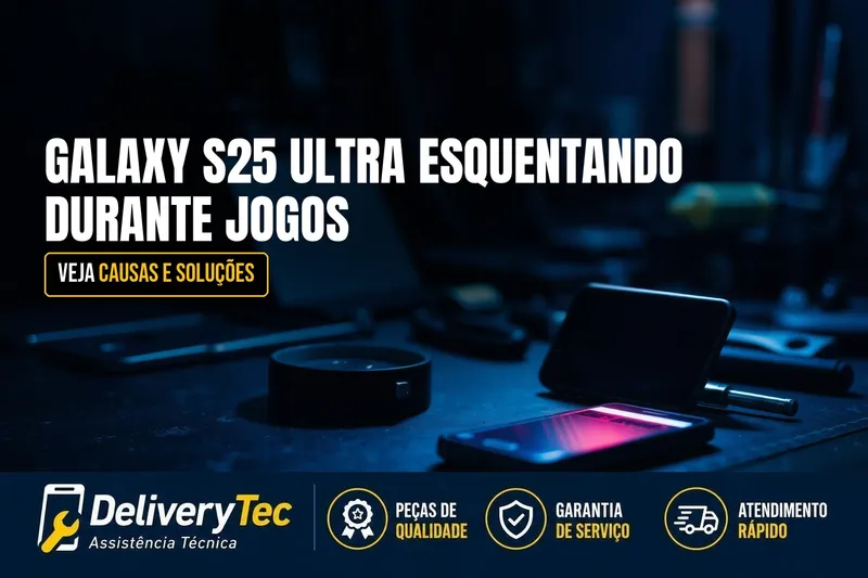 Galaxy S25 Ultra Esquentando Durante Jogos? Veja Causas e Soluções — ilustração do artigo da Delivery Tec, assistência técnica de celular em São José do Rio Preto