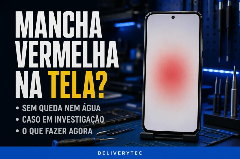 Galaxy S26 Ultra com Mancha Vermelha na Tela? Samsung Investiga o Caso — ilustração do artigo da Delivery Tec, assistência técnica de celular em São José do Rio Preto