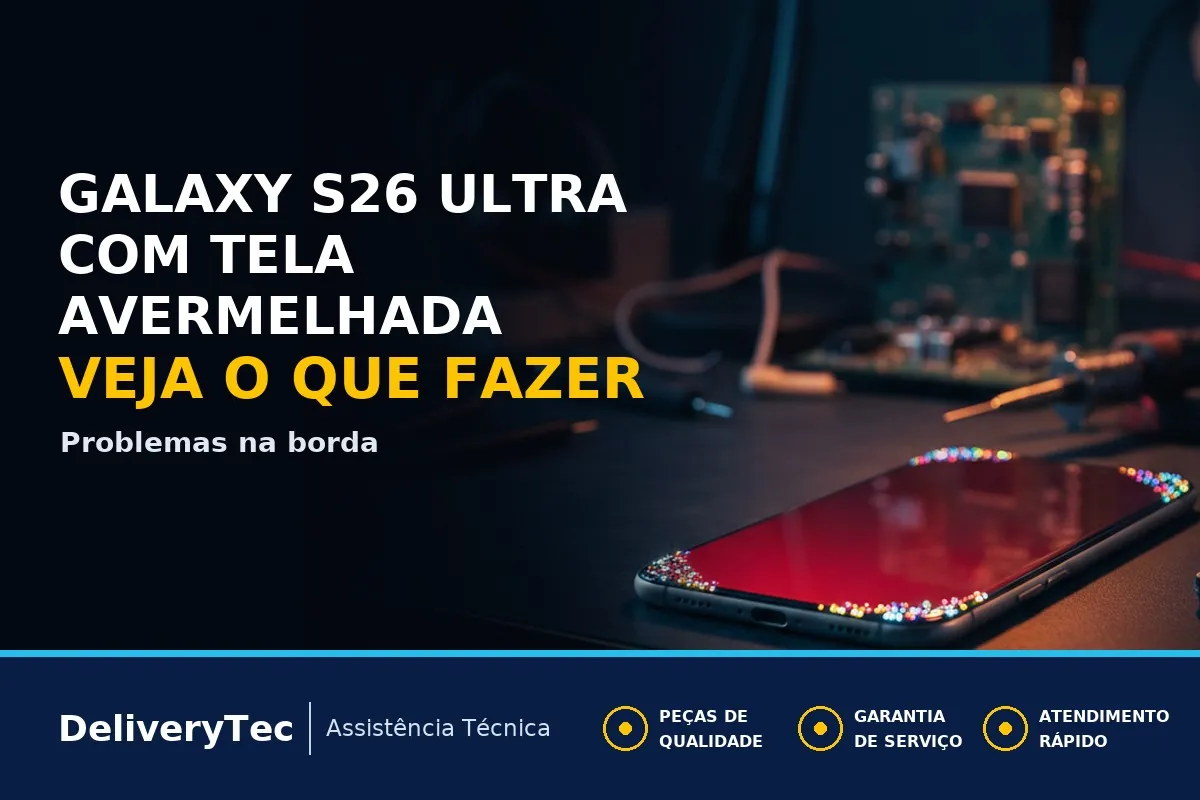 Galaxy S26 Ultra com Tela Avermelhada e Pontos nas Bordas? Veja o que Fazer — ilustração do artigo da Delivery Tec, assistência técnica de celular em São José do Rio Preto