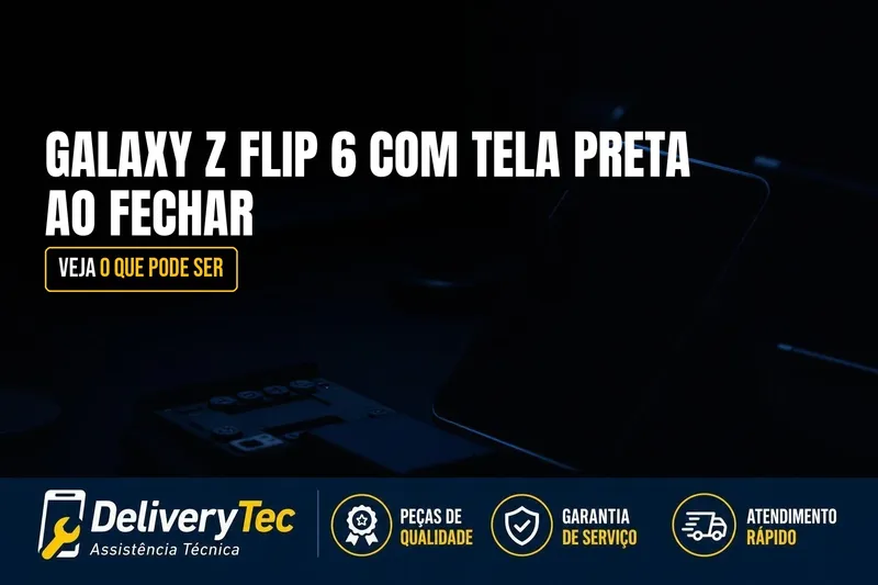 Galaxy Z Flip 6 com Tela Preta Depois de Fechar o Aparelho? Veja o que Pode Ser — ilustração do artigo da Delivery Tec, assistência técnica de celular em São José do Rio Preto