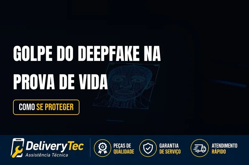 Golpe do Deepfake na Prova de Vida: Como Funciona e Como se Proteger — ilustração do artigo da Delivery Tec, assistência técnica de celular em São José do Rio Preto