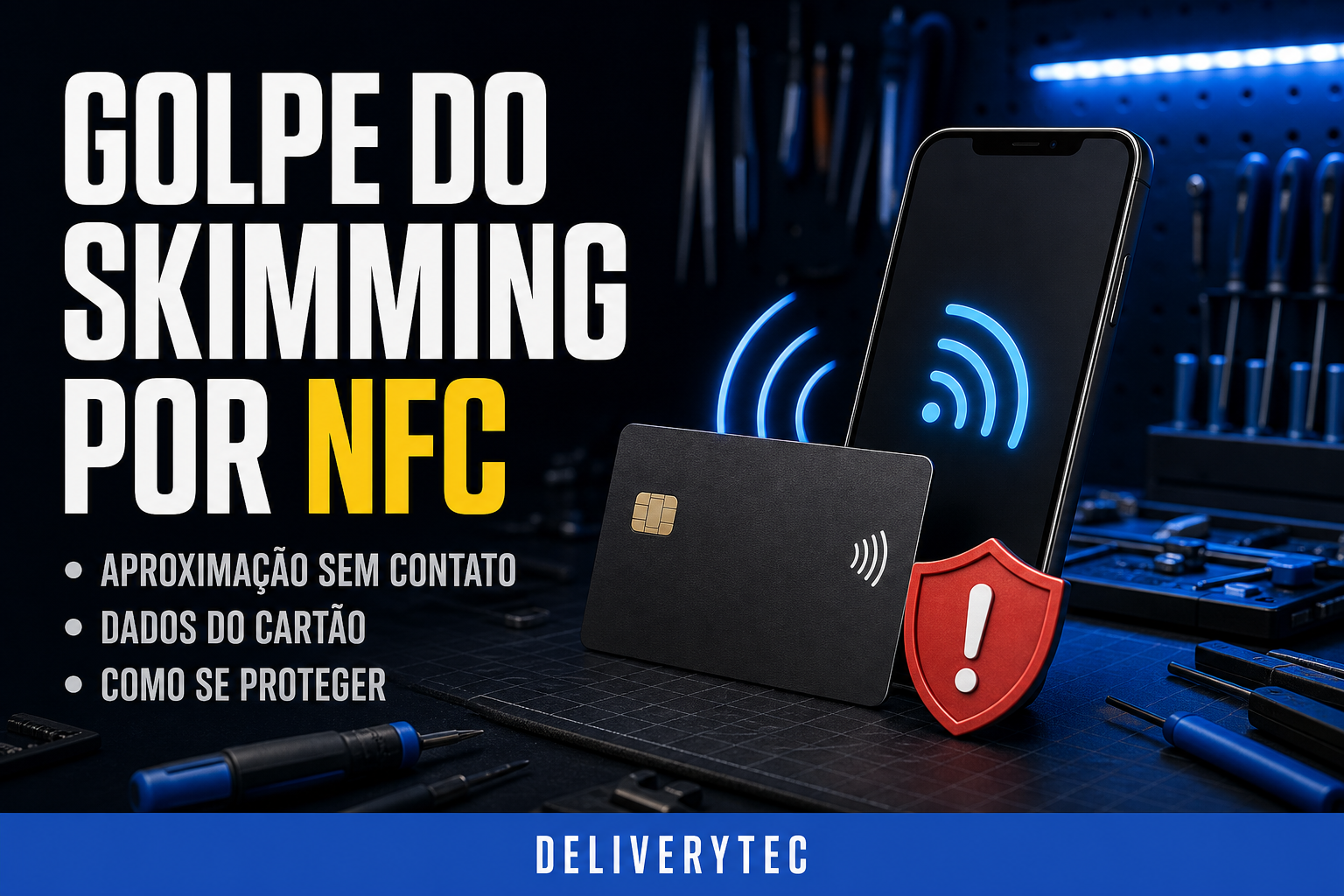 Golpe do Skimming por NFC: Como Funciona e Como se Proteger — ilustração do artigo da Delivery Tec, assistência técnica de celular em São José do Rio Preto