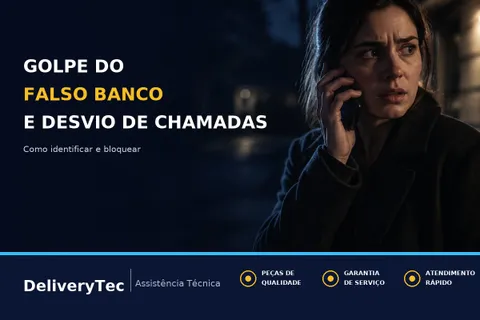 Golpe do Falso Funcionário do Banco com Desvio de Chamadas: Como Bloquear no Celular — ilustração do artigo da Delivery Tec, assistência técnica de celular em São José do Rio Preto