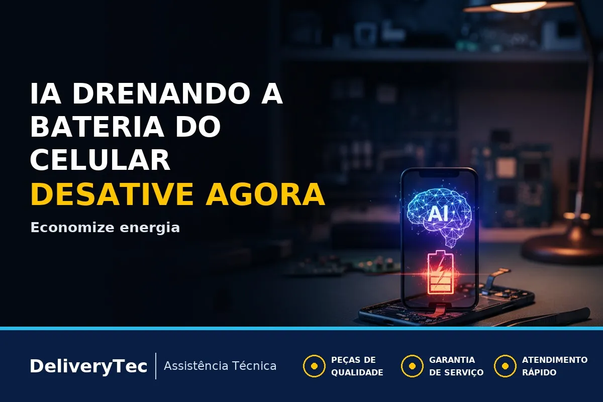 IA do Celular Consome Muita Bateria? Como Desativar Recursos Inúteis — ilustração do artigo da Delivery Tec, assistência técnica de celular em São José do Rio Preto