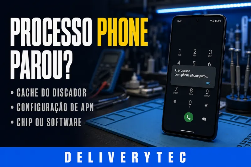 "Infelizmente, o Processo com.android.phone Parou"? Veja as Principais Causas — ilustração do artigo da Delivery Tec, assistência técnica de celular em São José do Rio Preto