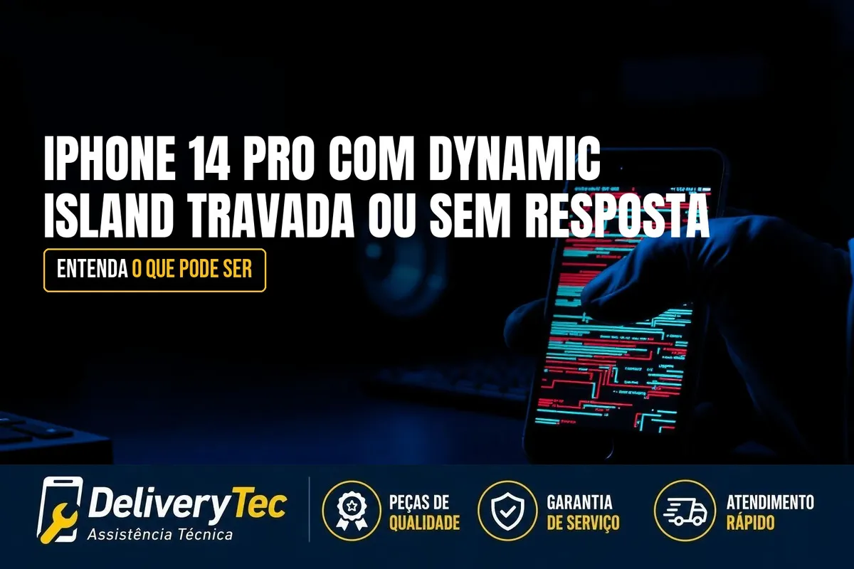 iPhone 14 Pro com Dynamic Island Travada ou Sem Resposta? Entenda — ilustração do artigo da Delivery Tec, assistência técnica de celular em São José do Rio Preto