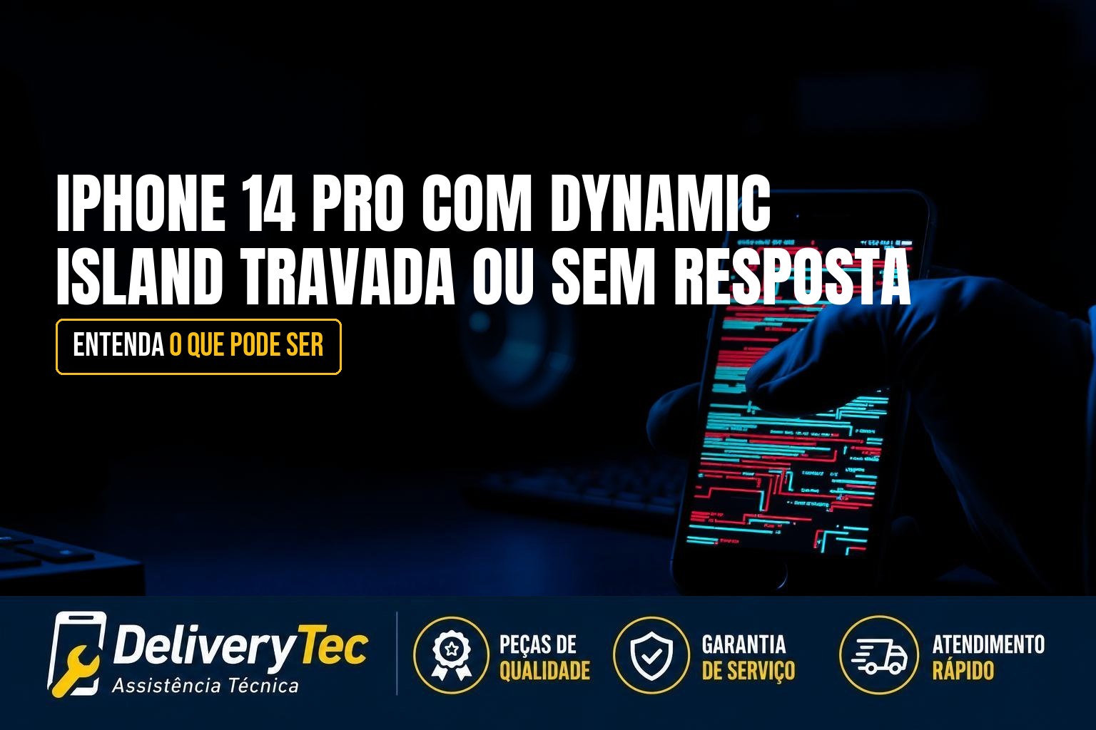 iPhone 14 Pro com Dynamic Island Travada ou Sem Resposta? Entenda — ilustração do artigo da Delivery Tec, assistência técnica de celular em São José do Rio Preto