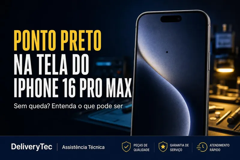 iPhone 16 Pro Max com Ponto Preto na Tela, Sem Nenhuma Queda? Veja o que Pode Ser — ilustração do artigo da Delivery Tec, assistência técnica de celular em São José do Rio Preto