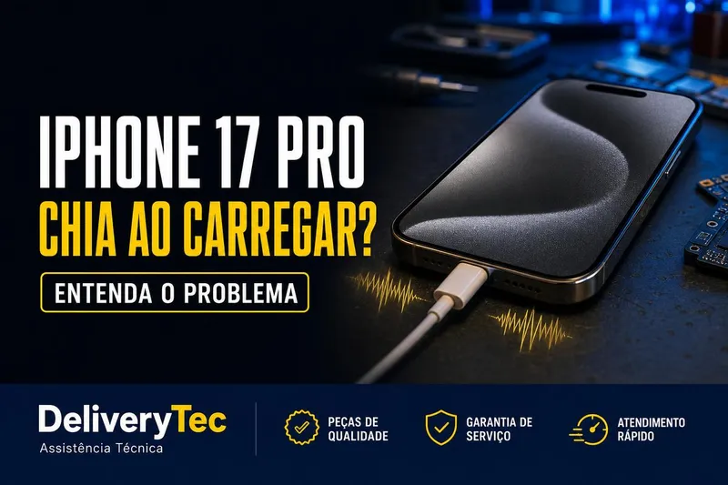 iPhone 17 Pro Chiando Durante o Carregamento? A Apple Já Confirmou o Problema — ilustração do artigo da Delivery Tec, assistência técnica de celular em São José do Rio Preto