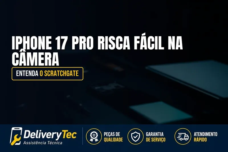 iPhone 17 Pro Risca Fácil ao Redor da Câmera? Entenda o "Scratchgate" — ilustração do artigo da Delivery Tec, assistência técnica de celular em São José do Rio Preto