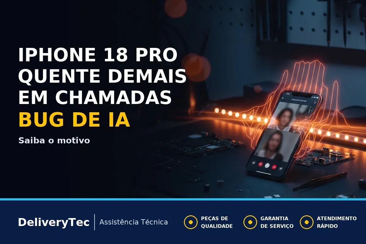 iPhone 18 Pro Esquenta Durante Videochamadas no iOS 27? Entenda o Motivo — ilustração do artigo da Delivery Tec, assistência técnica de celular em São José do Rio Preto