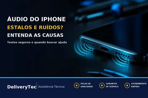 iPhone 18 Pro com estalos e ruídos no alto-falante? O que está acontecendo — ilustração do artigo da Delivery Tec, assistência técnica de celular em São José do Rio Preto