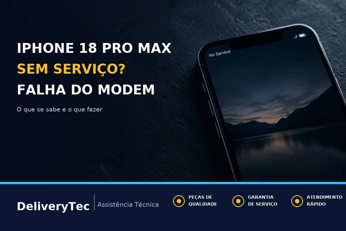 iPhone 18 Pro Max Sem Sinal ou "Sem Serviço"? O que se Sabe Sobre a Falha do Modem — ilustração do artigo da Delivery Tec, assistência técnica de celular em São José do Rio Preto