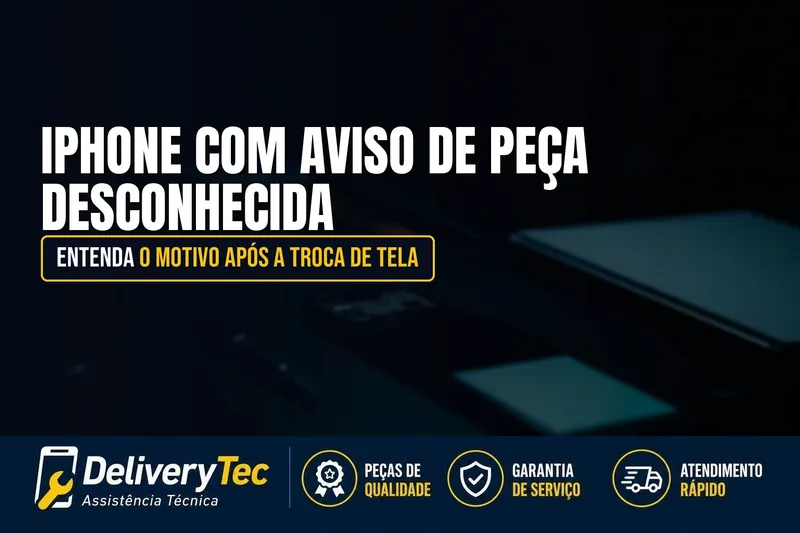 iPhone Mostra Aviso de "Peça Desconhecida" Depois da Troca de Tela? Entenda o Motivo — ilustração do artigo da Delivery Tec, assistência técnica de celular em São José do Rio Preto