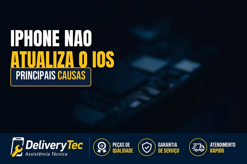 iPhone não atualiza o iOS? Veja as principais causas e como resolver — ilustração do artigo da Delivery Tec, assistência técnica de celular em São José do Rio Preto