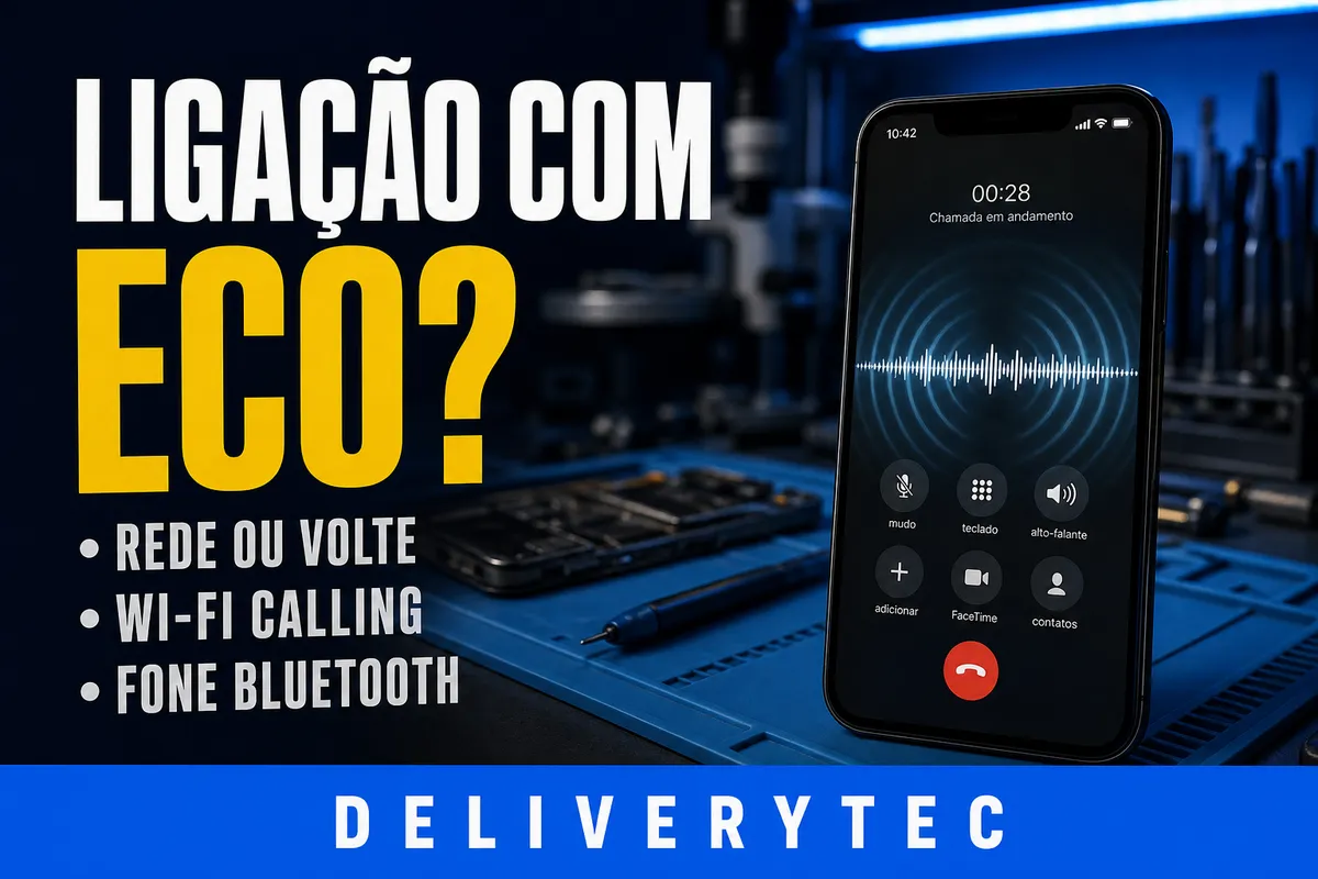 Ligação com Eco? Veja as Principais Causas e Como Resolver — ilustração do artigo da Delivery Tec, assistência técnica de celular em São José do Rio Preto