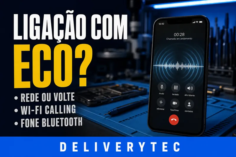 Ligação com Eco? Veja as Principais Causas e Como Resolver — ilustração do artigo da Delivery Tec, assistência técnica de celular em São José do Rio Preto